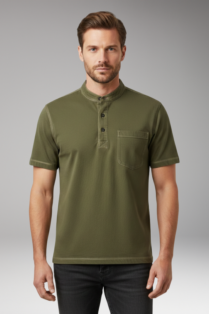 Men's T-shirt with Henley Neckline and Chest Pocket