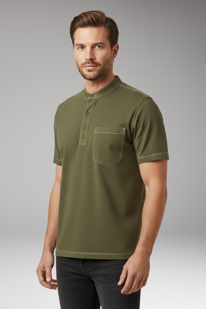 Men's T-shirt with Henley Neckline and Chest Pocket