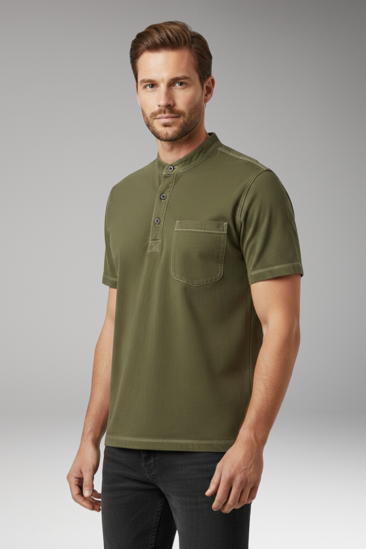 Men's T-shirt with Henley Neckline and Chest Pocket