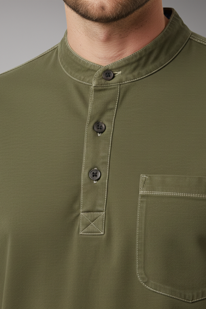 Men's T-shirt with Henley Neckline and Chest Pocket