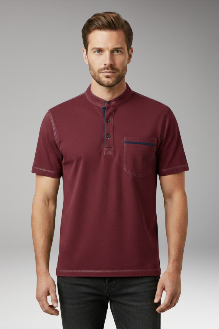 Men's T-shirt with Henley Neckline and Chest Pocket