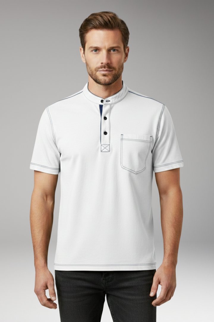 Men's T-shirt with Henley Neckline and Chest Pocket