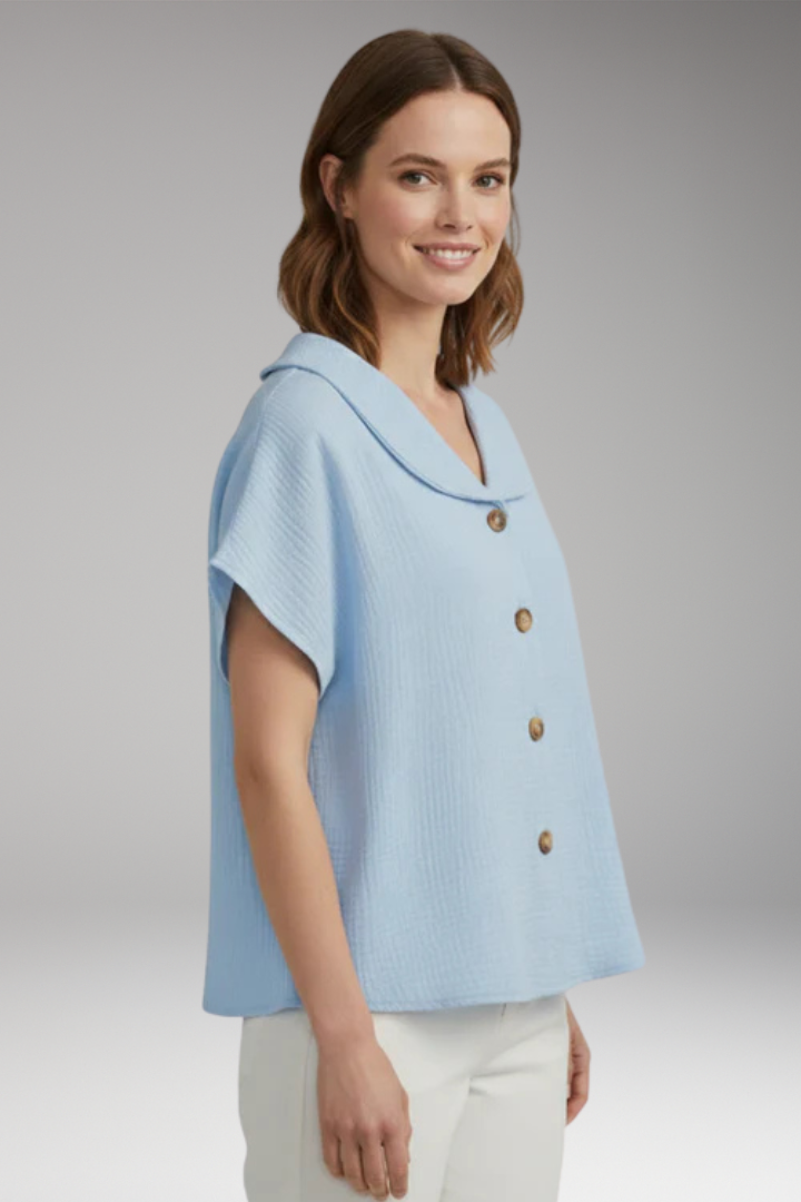 Women Button Front Blouse with Short Sleeves
