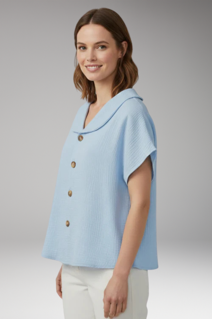 Women Button Front Blouse with Short Sleeves