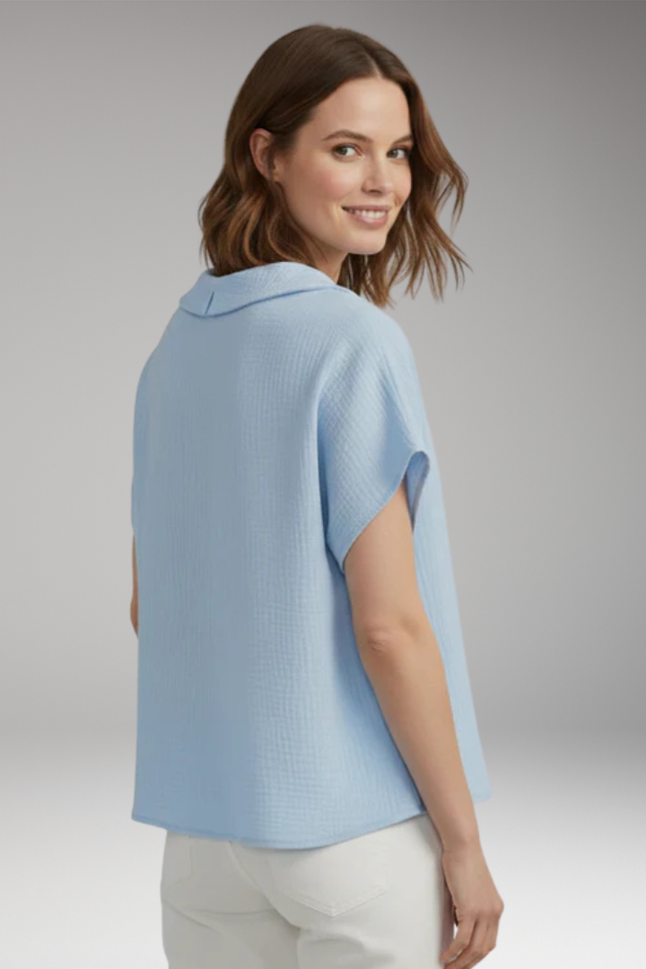 Women Button Front Blouse with Short Sleeves