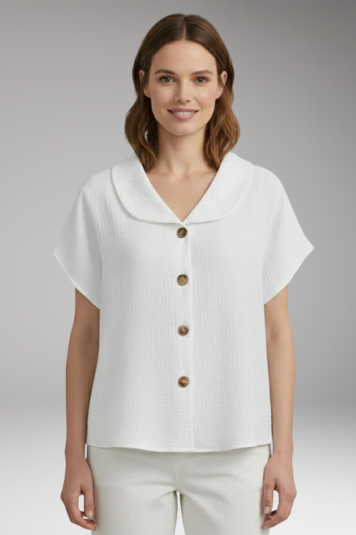 Women Button Front Blouse with Short Sleeves