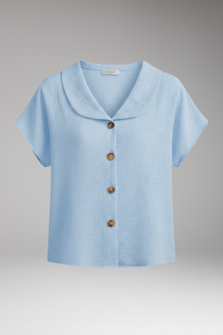 Women Button Front Blouse with Short Sleeves