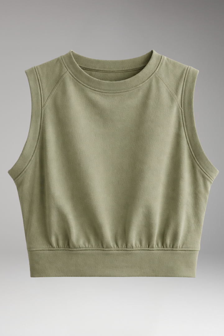 Women Sleeveless Crop Top with Round Neck and Plain Surface