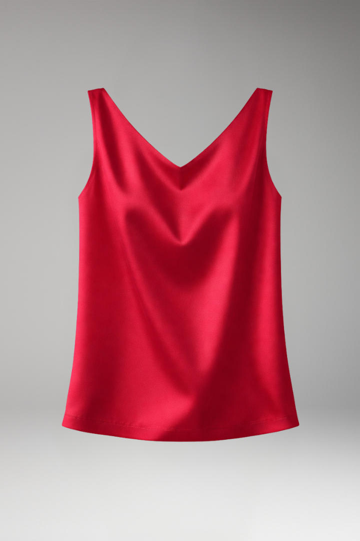 Women Sleeveless Top with V-Neck and Plain Surface