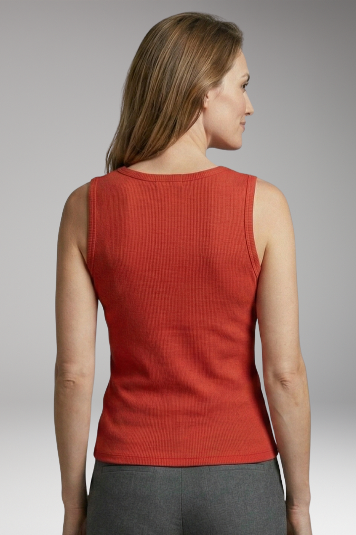 Women Sleeveless Top with V-Neck and Plain Surface