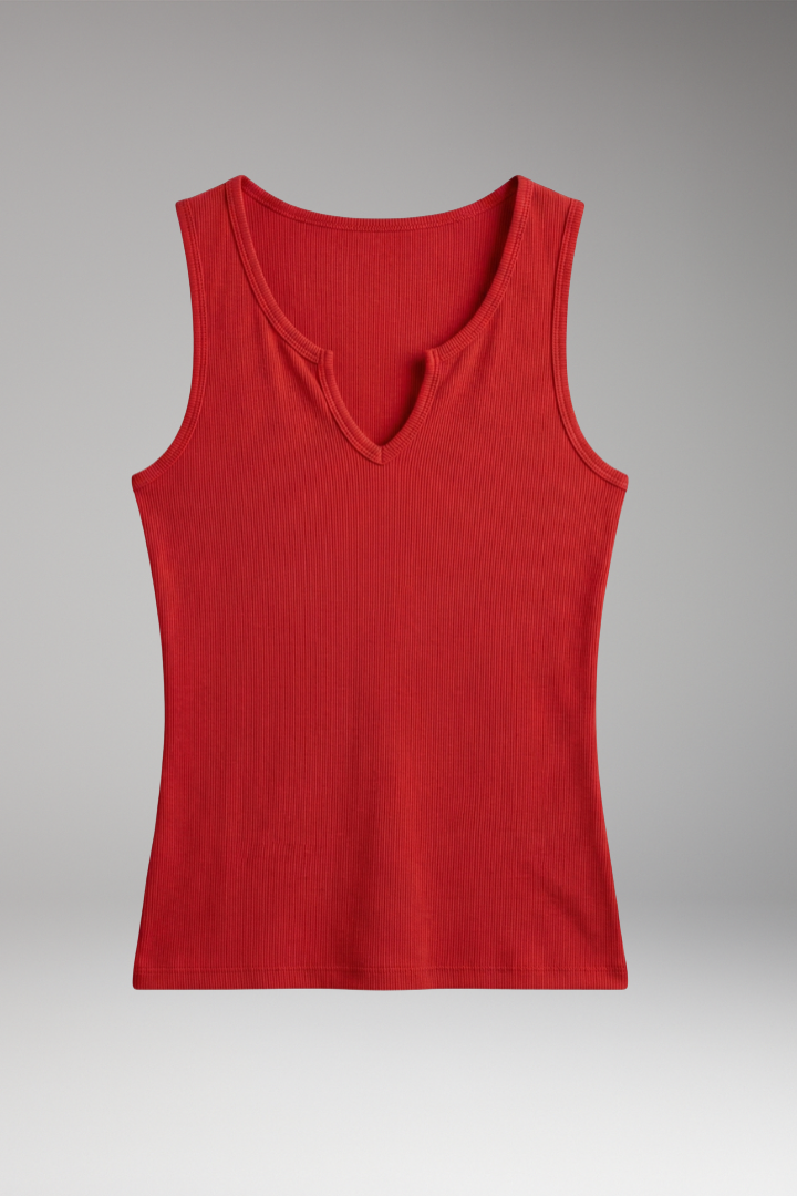 Women Sleeveless Top with V-Neck and Plain Surface