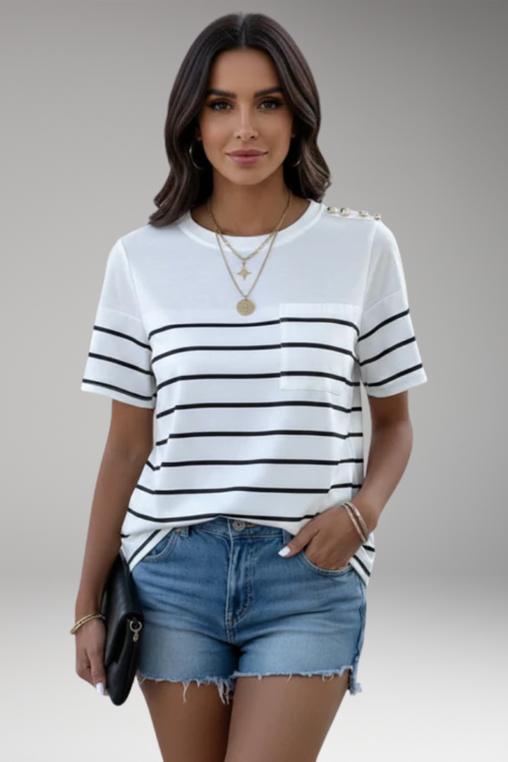 Women T-Shirt with Round Neck and Shoulder Buttons