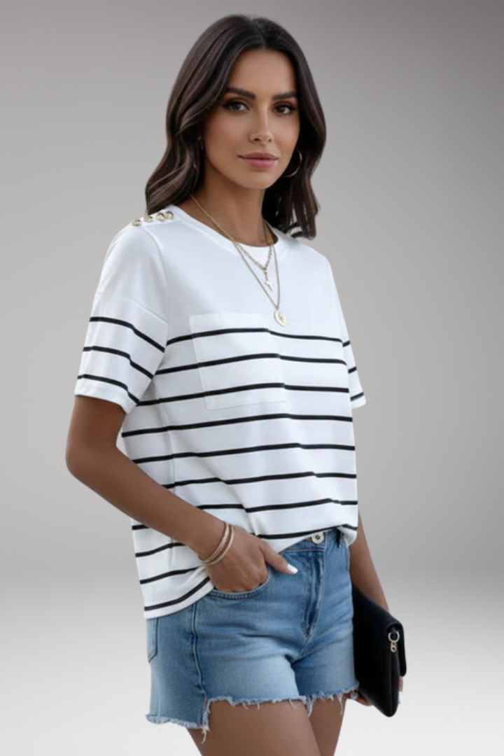 Women T-Shirt with Round Neck and Shoulder Buttons