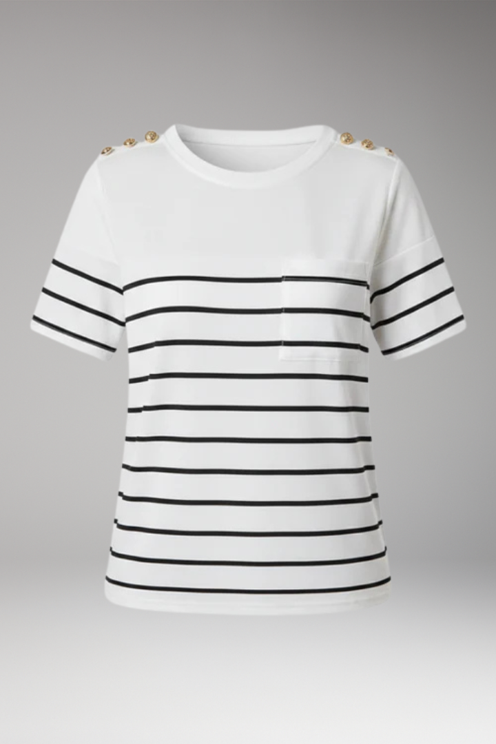 Women T-Shirt with Round Neck and Shoulder Buttons