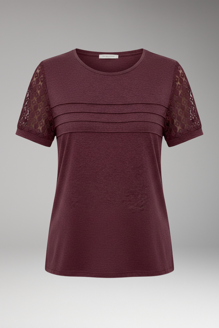 Women T'Shirt with Crochet Sleeves and Crew Neck