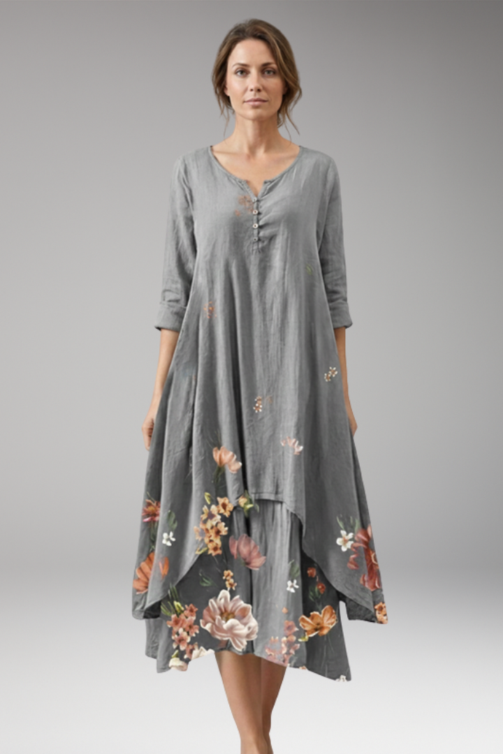 Women's A-Line Dress with Vintage O-Neck and Pockets