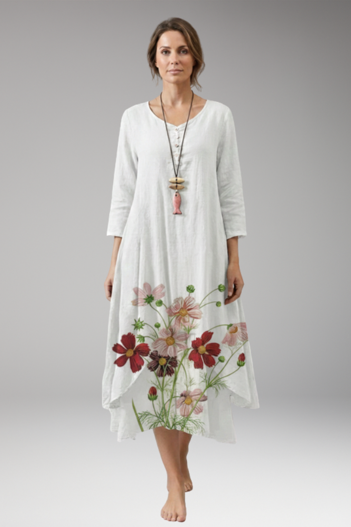 Women's A-Line Dress with Vintage O-Neck and Pockets
