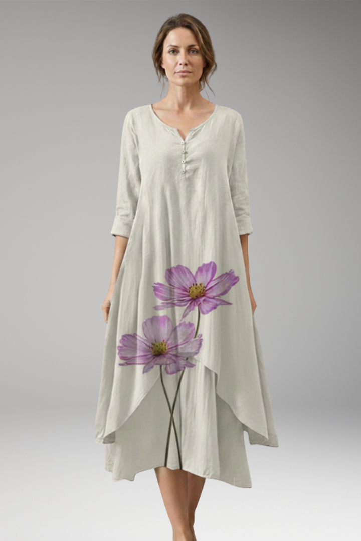 Women's A-Line Dress with Vintage O-Neck and Pockets