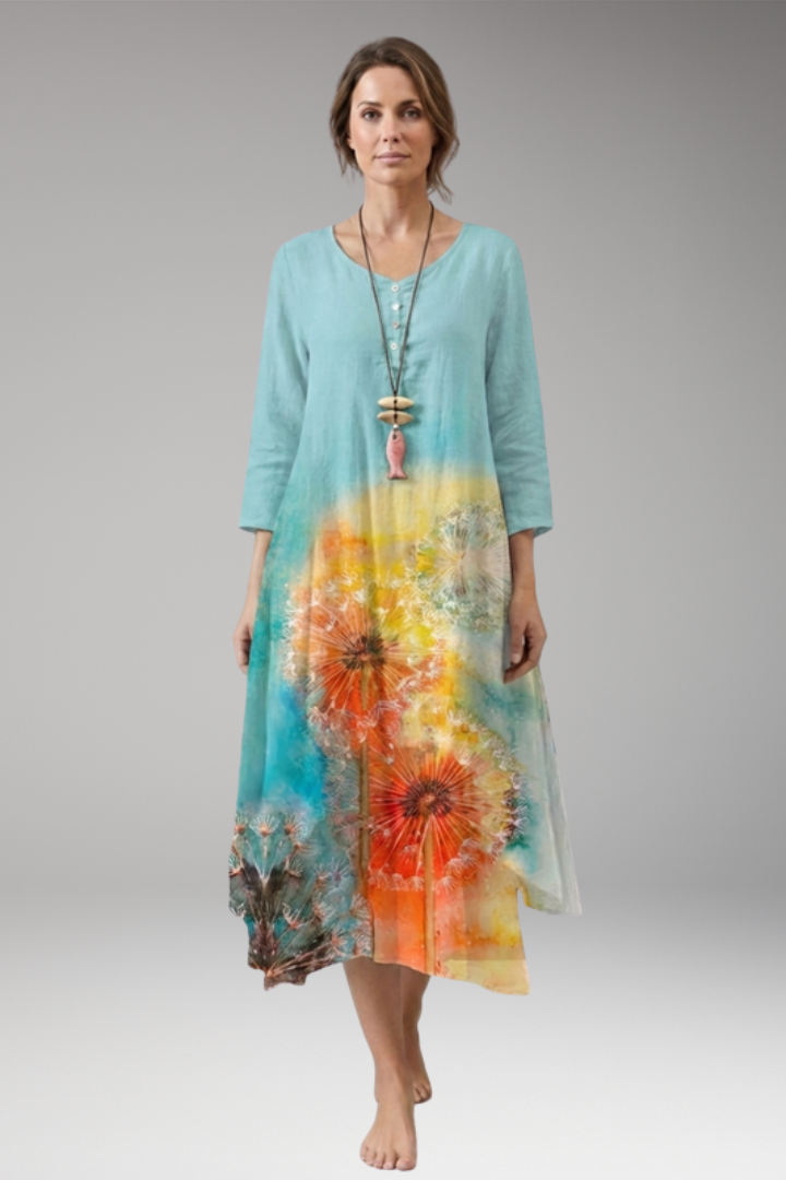 Women's A-Line Dress with Vintage O-Neck and Pockets