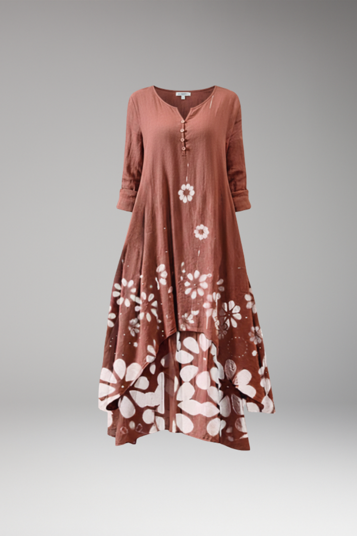 Women's A-Line Dress with Vintage O-Neck and Pockets