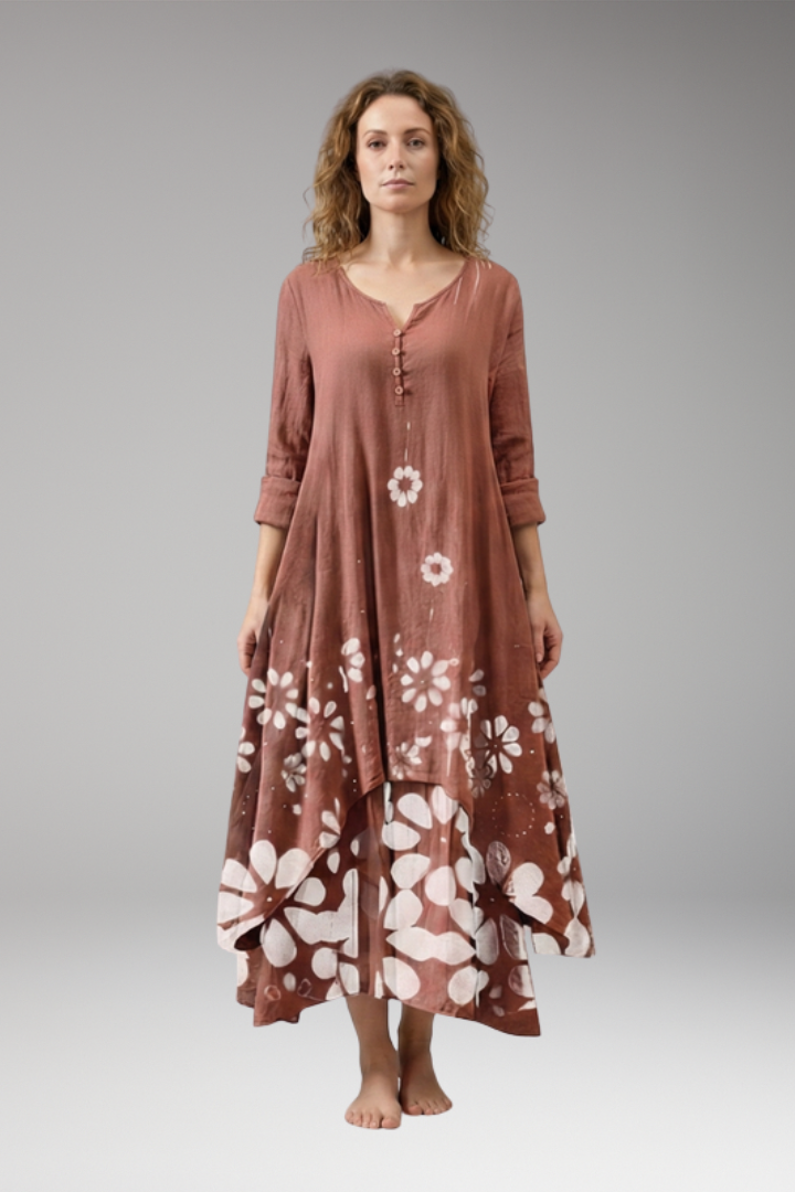 Women's A-Line Dress with Vintage O-Neck and Pockets