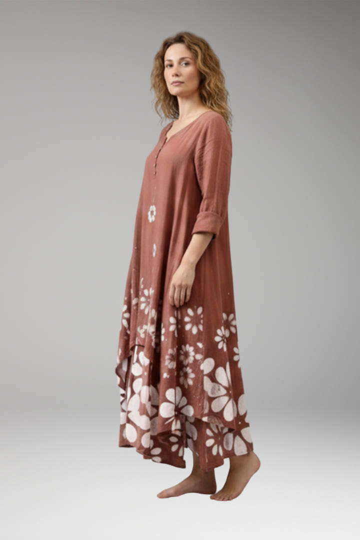 Women's A-Line Dress with Vintage O-Neck and Pockets