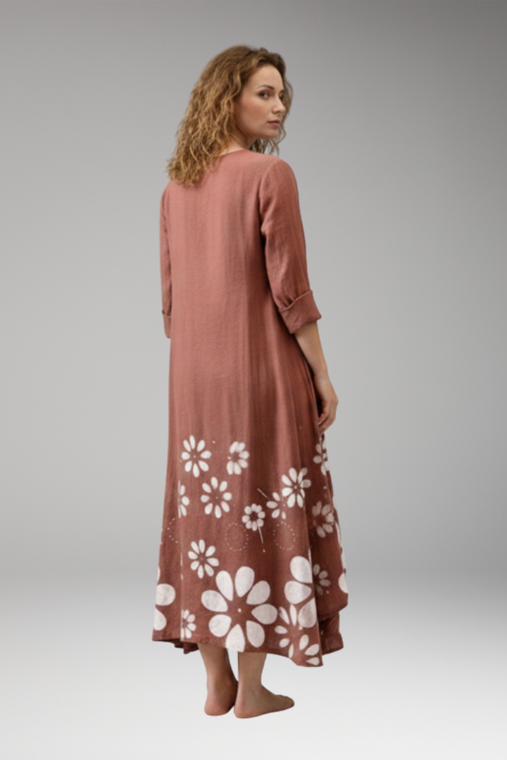 Women's A-Line Dress with Vintage O-Neck and Pockets