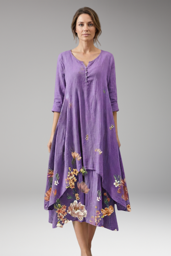 Women's A-Line Dress with Vintage O-Neck and Pockets
