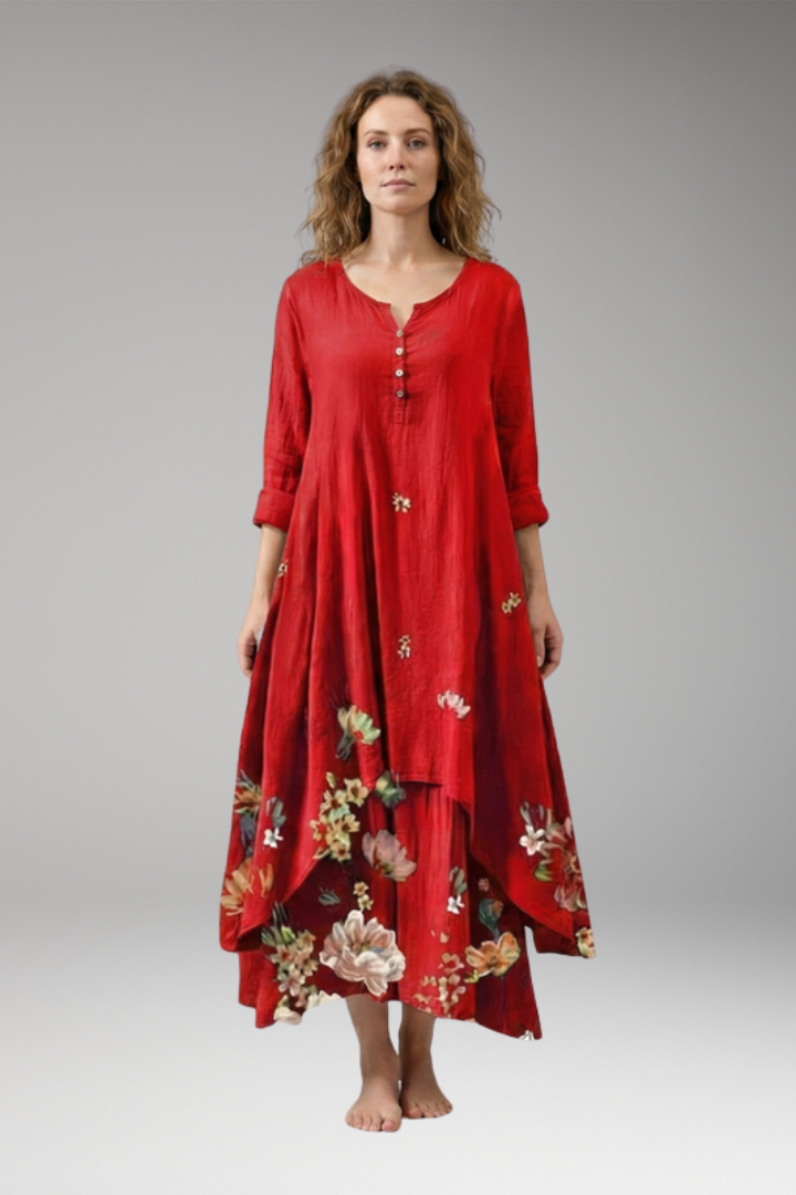 Women's A-Line Dress with Vintage O-Neck and Pockets