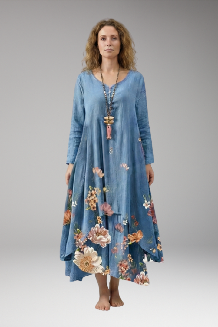 Women's A-Line Dress with Vintage O-Neck and Pockets