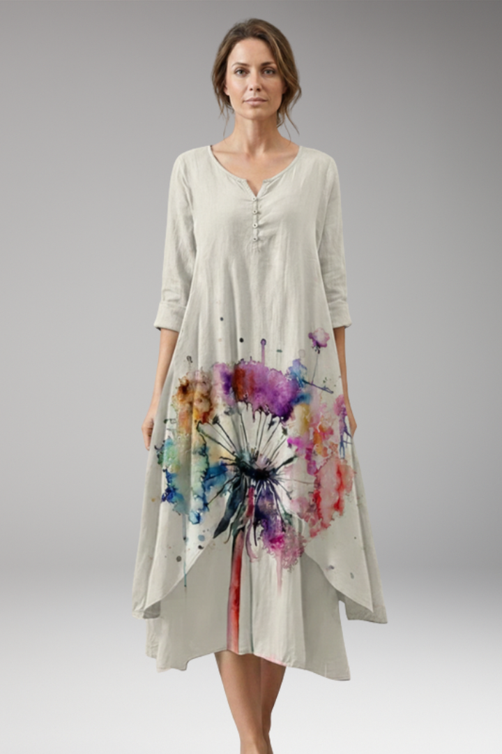 Women's A-Line Dress with Vintage O-Neck and Pockets