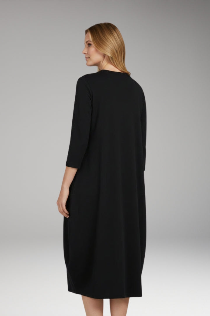 Women's A-Line Midi Dress with Round Neckline and Pocket