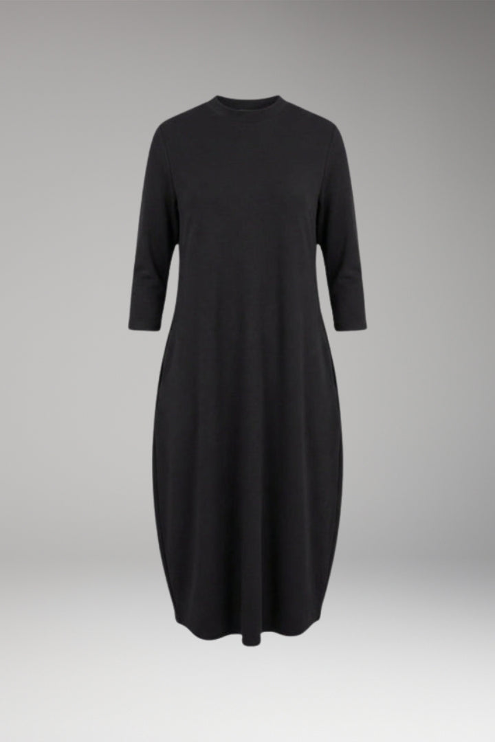 Women's A-Line Midi Dress with Round Neckline and Pocket