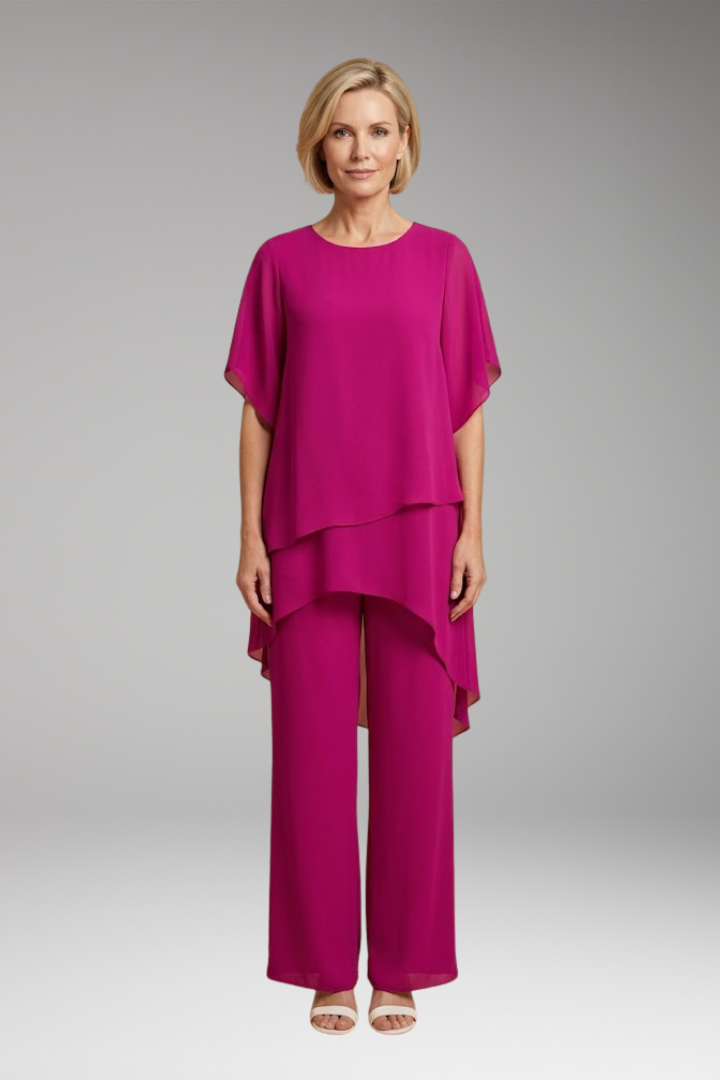 Women's Asymmetric Top Trouser Set with Fluid Design and Wide-Leg Fit