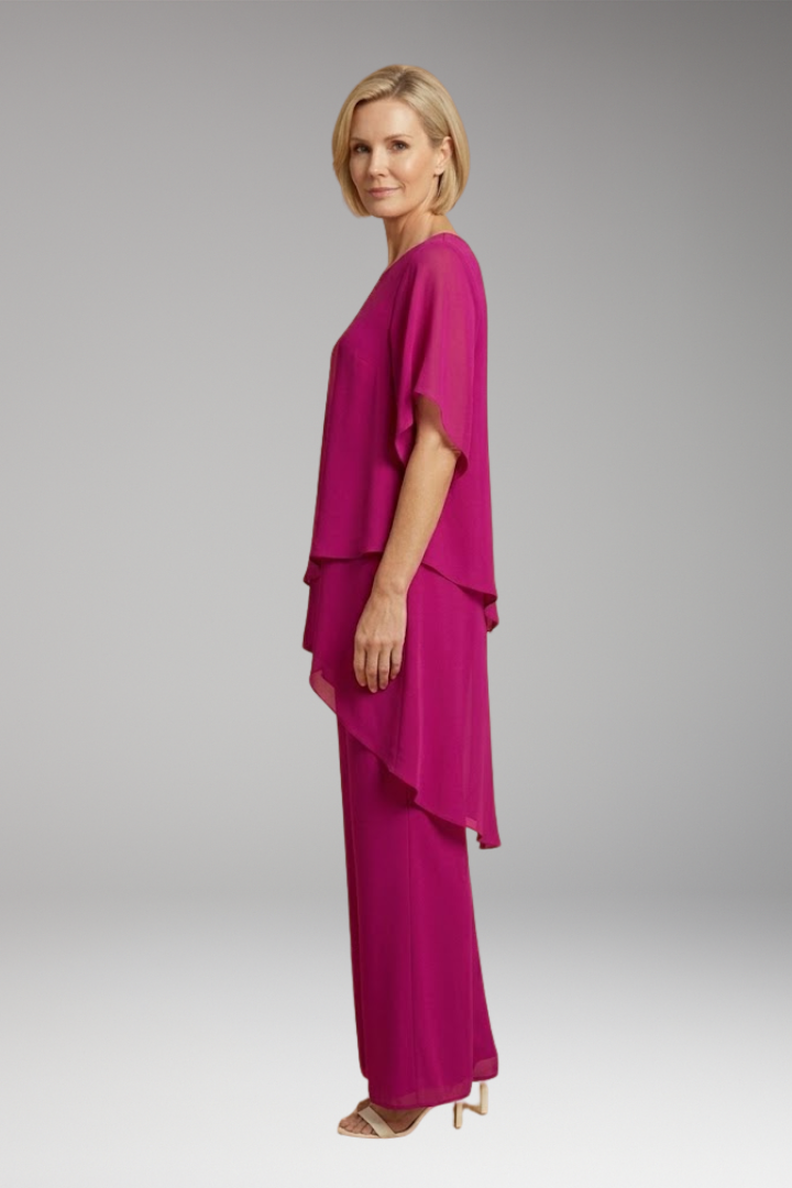 Women's Asymmetric Top Trouser Set with Fluid Design and Wide-Leg Fit