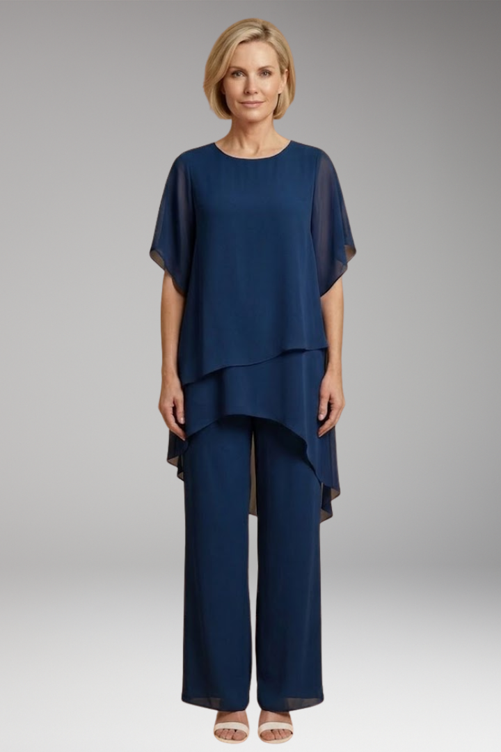 Women's Asymmetric Top Trouser Set with Fluid Design and Wide-Leg Fit