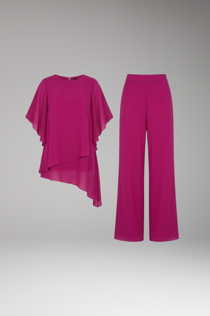 Women's Asymmetric Top Trouser Set with Fluid Design and Wide-Leg Fit