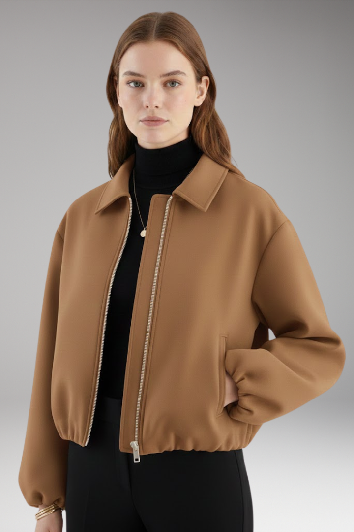 Women's Autumn Jacket with Lapel and Long Sleeves