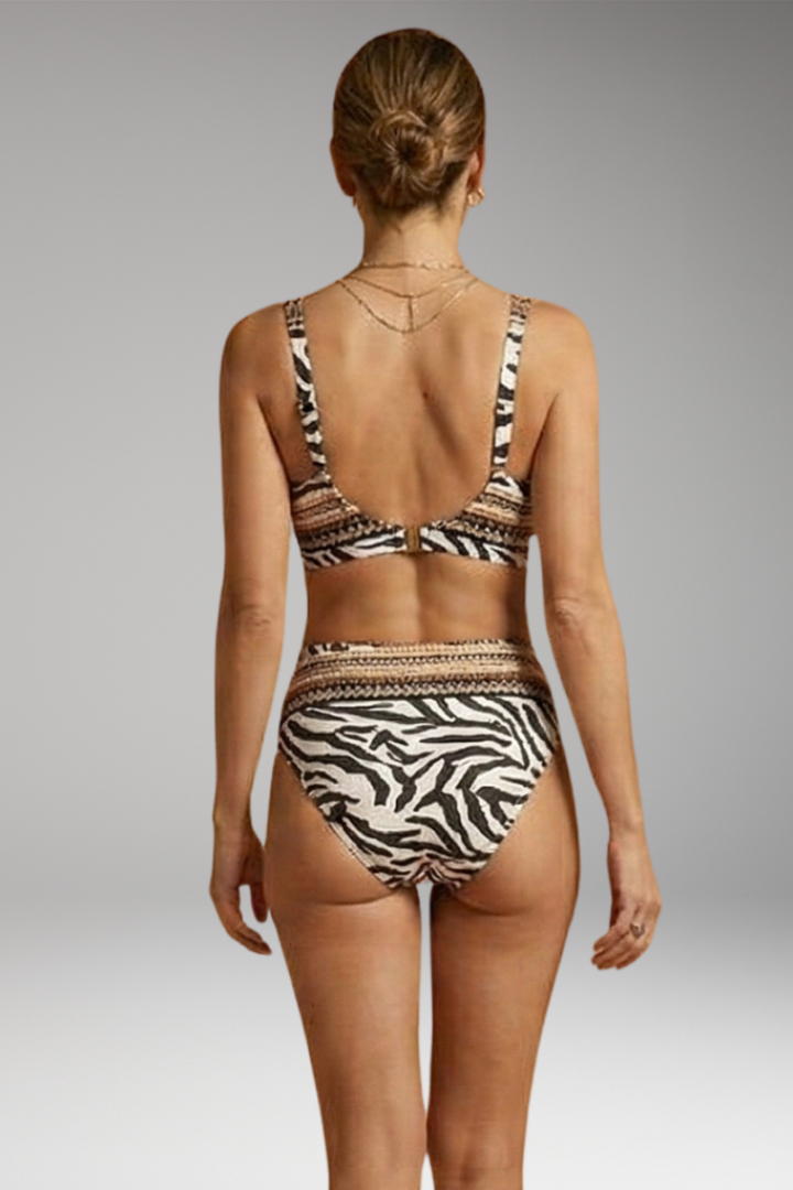 Women's Bikini Set with Crossover Design and High-Waisted Bottoms