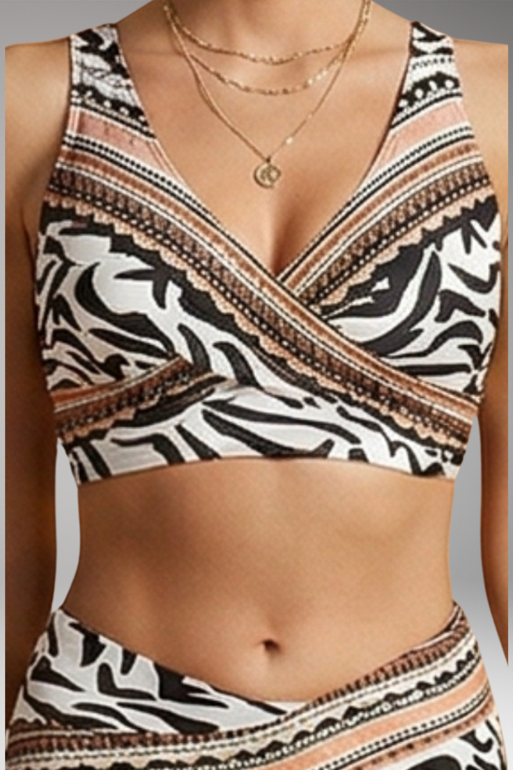 Women's Bikini Set with Crossover Design and High-Waisted Bottoms