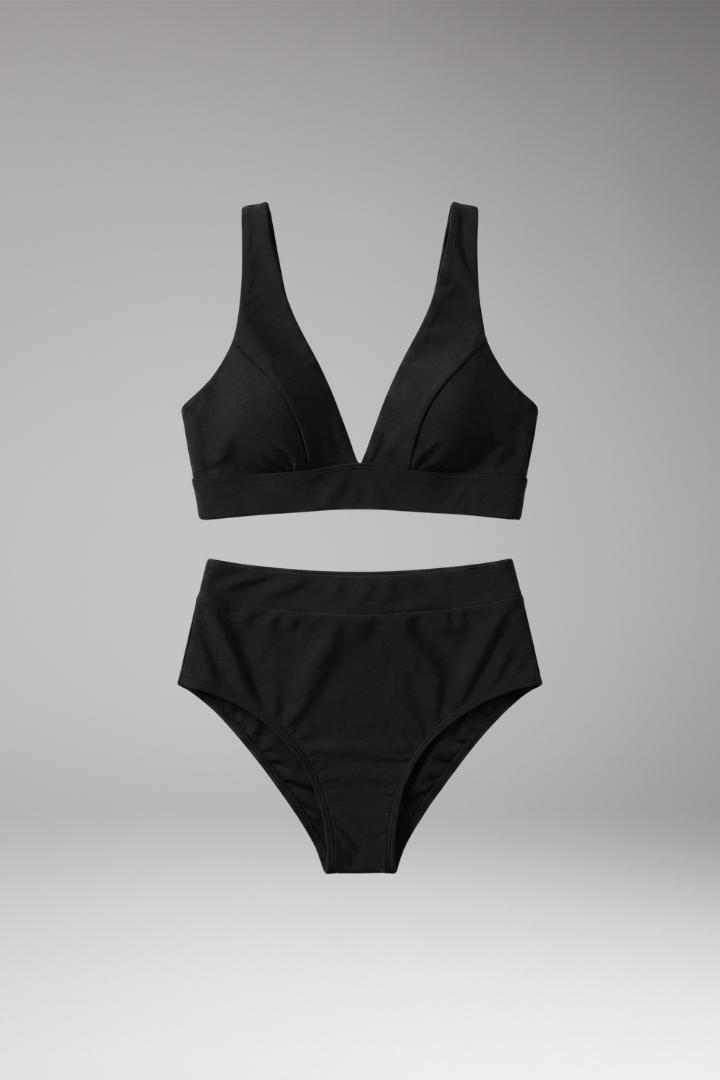 Women's Bikini Set with High-Waisted Bottoms and V-Neck Top