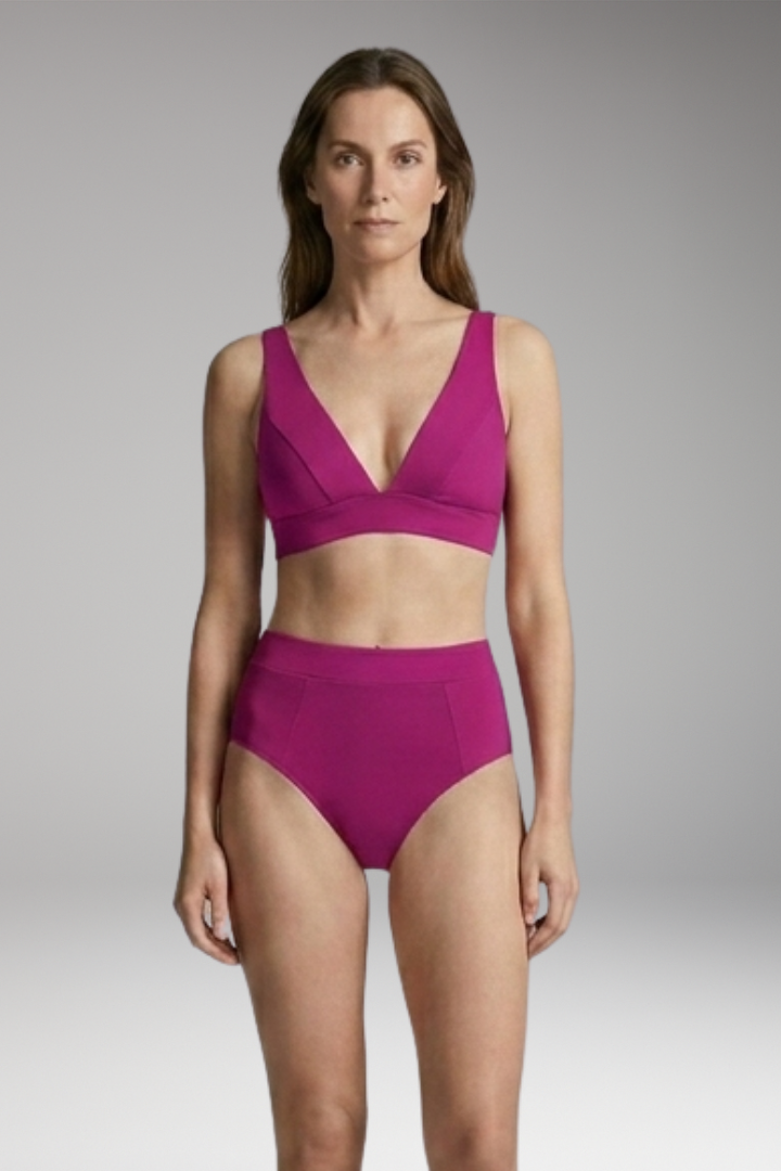 Women's Bikini Set with High-Waisted Bottoms and V-Neck Top
