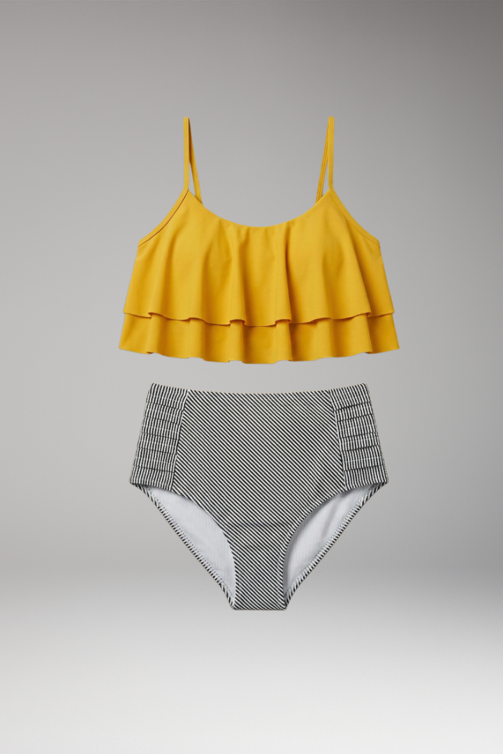 Women's Bikini Set with Ruffled Top and High-Waisted Bottoms