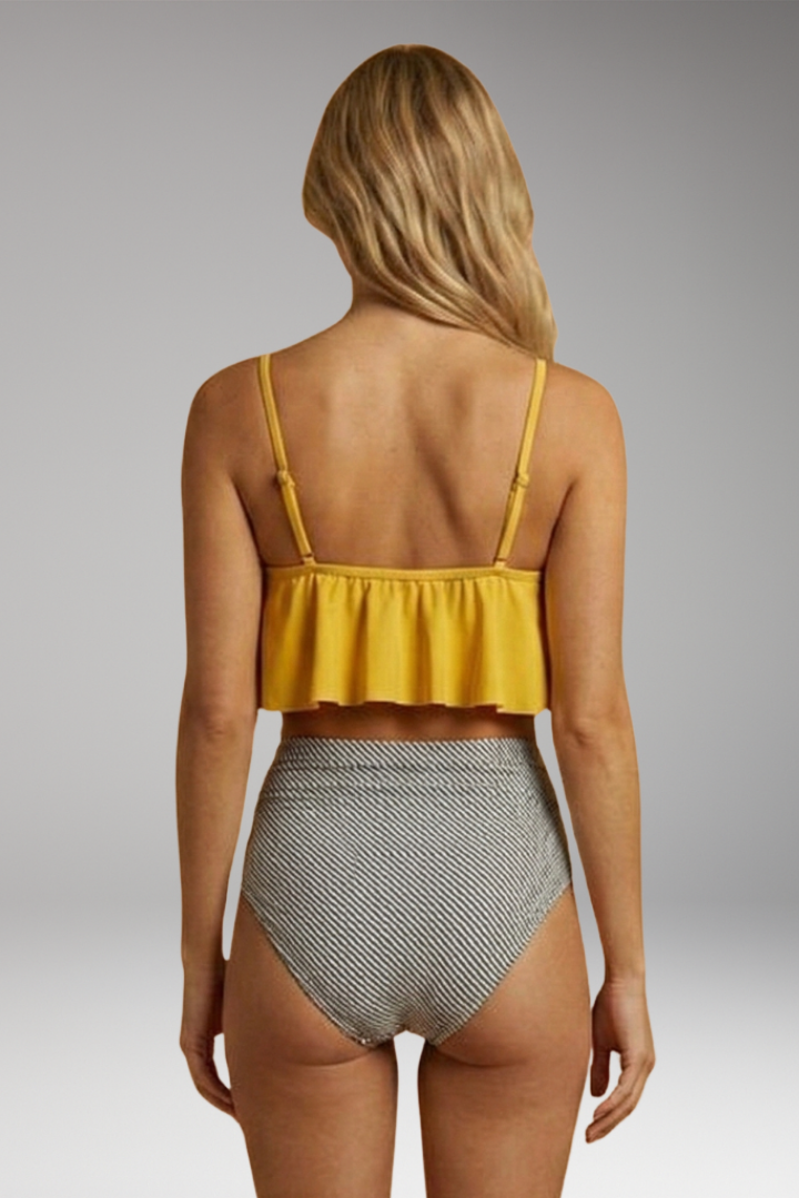 Women's Bikini Set with Ruffled Top and High-Waisted Bottoms