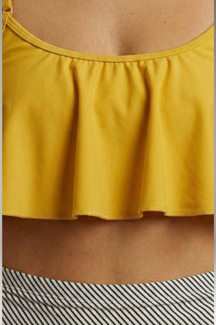 Women's Bikini Set with Ruffled Top and High-Waisted Bottoms