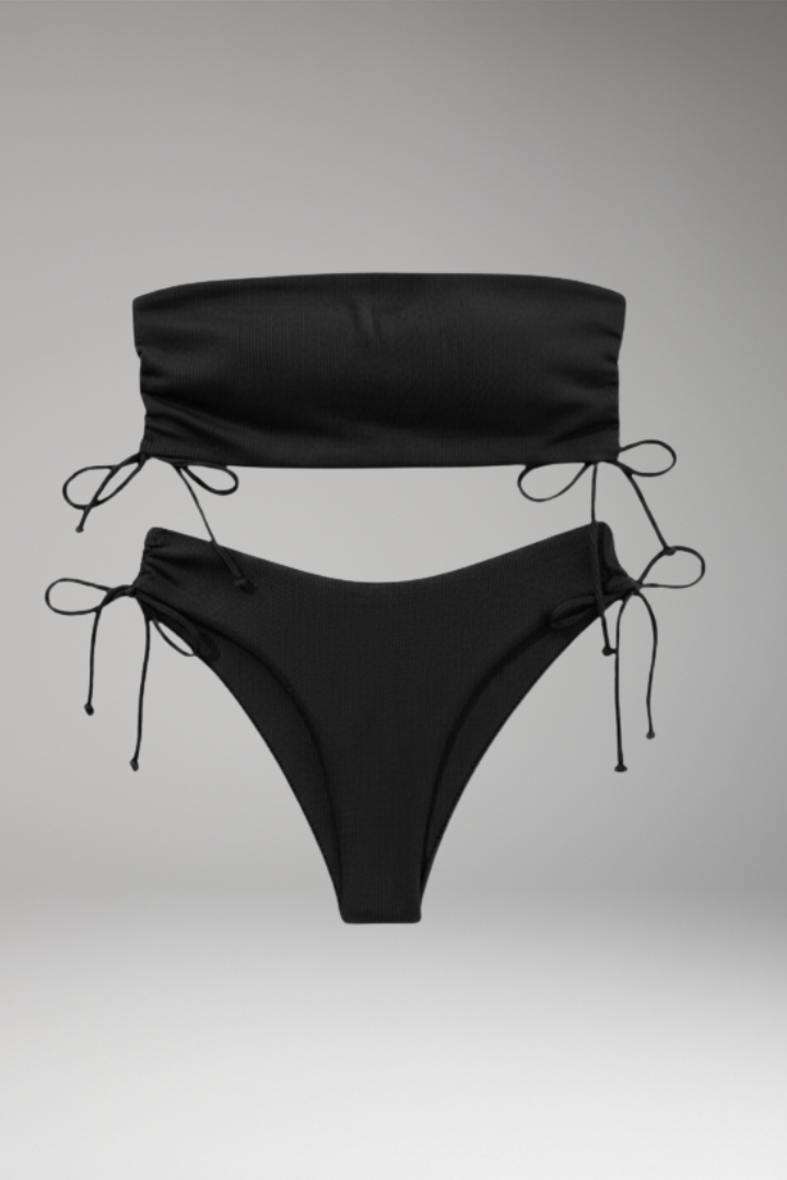 Women's Bikini Set with Strapless Tube Top and High-Waisted Bottom