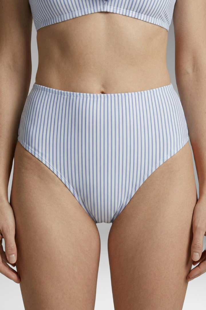Women's Bikini Set with Striped Design and High-Waisted Bottoms