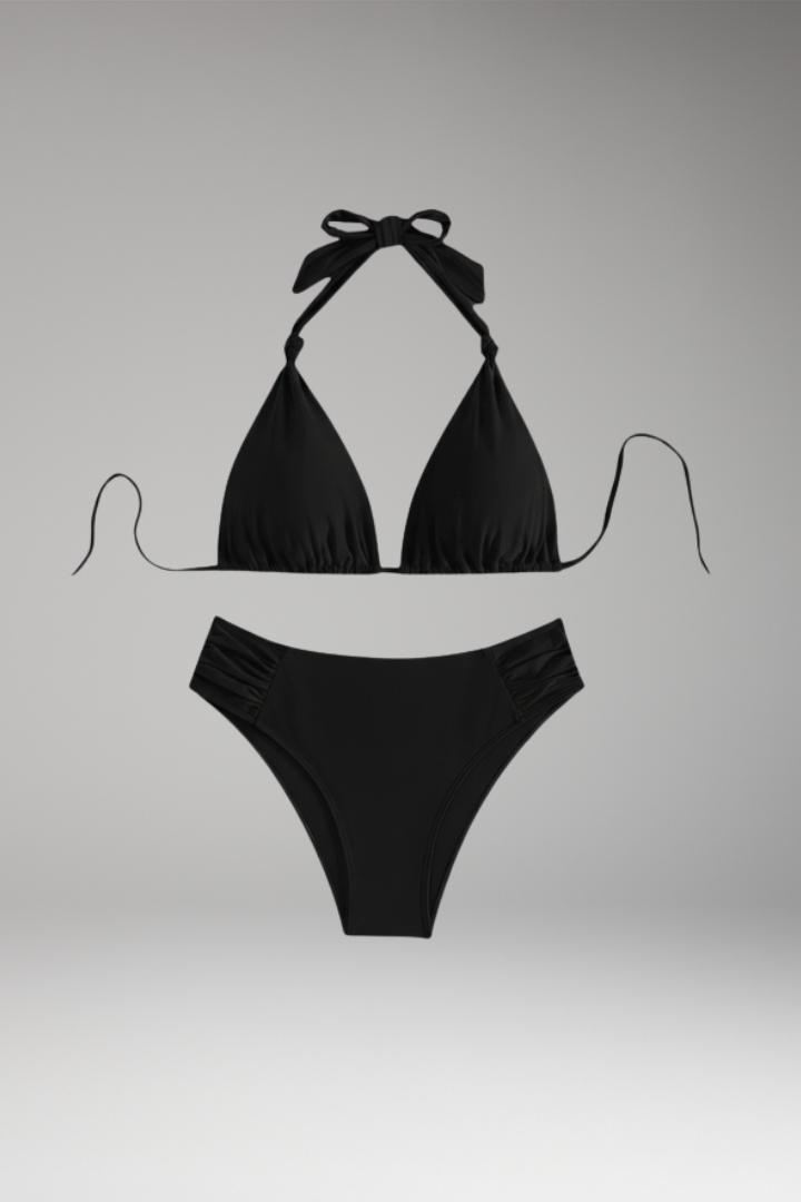 Women's Bikini Set with Triangle Top and High-Waisted Bottoms