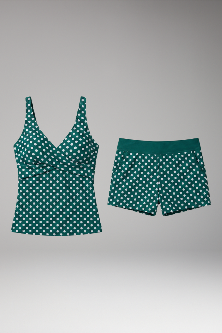 Women's Bikini Set with V-Neck Tank Top and High-Waisted Polka Dot Shorts