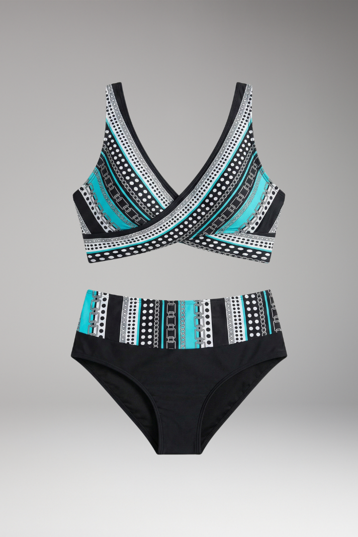 Women's Bikini Set with Wrap-Style Top and High-Waisted Bottom
